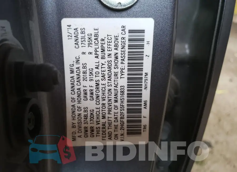 2HGFB2F55FH516833 Photo# 12