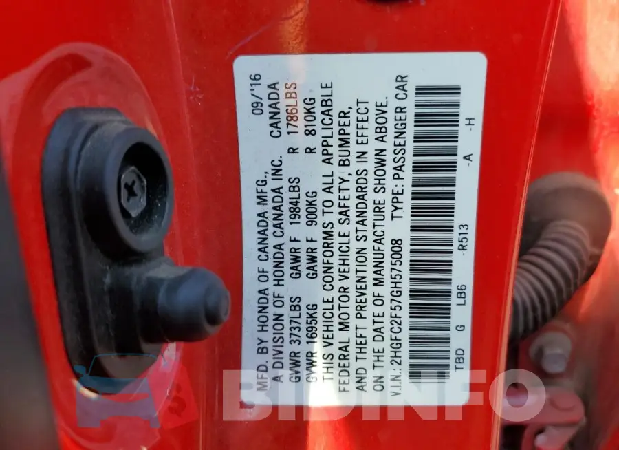 2HGFC2F57GH575008 Photo# 12
