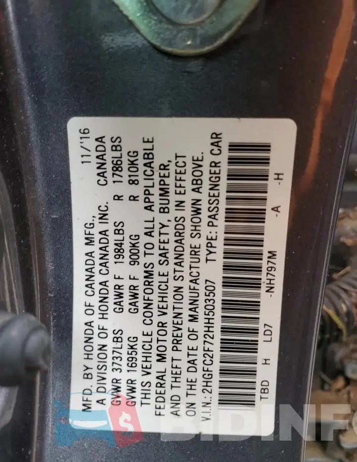 2HGFC2F72HH503507 Photo# 12