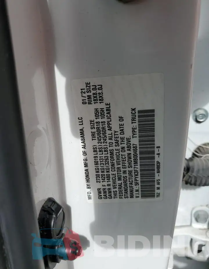 5FPYK3F71MB004687 Photo# 12