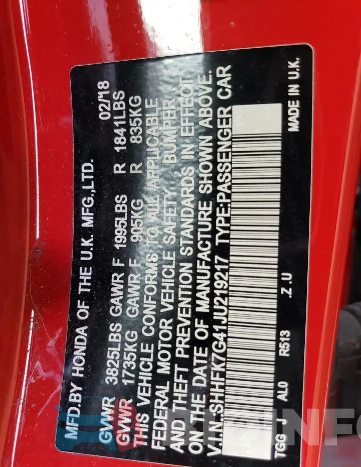 SHHFK7G41JU219217 Photo# 12