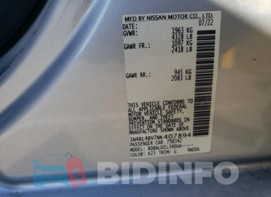 1N4BL4BV7NN407894 Photo# 13