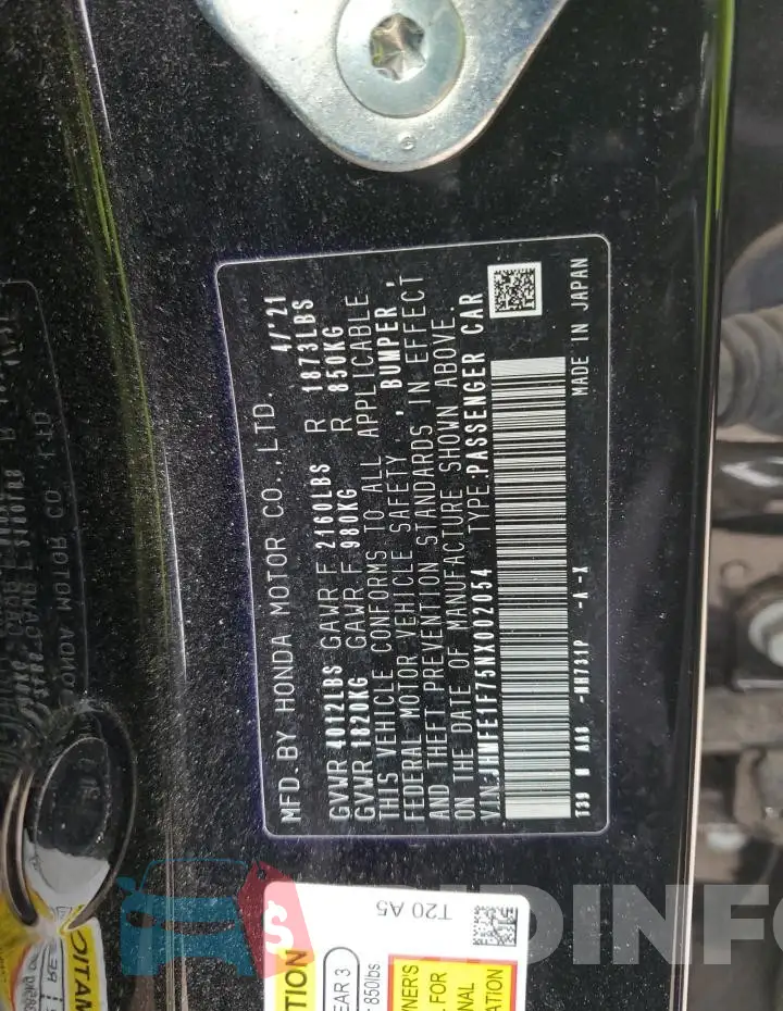 JHMFE1F75NX002054 Photo# 12