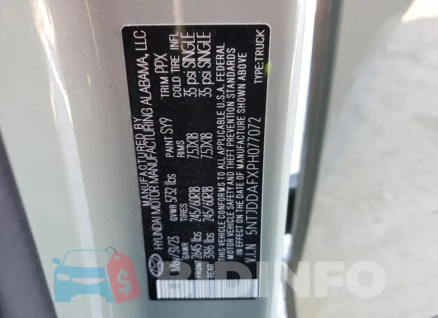 5NTJDDAFXPH077072 Photo# 13
