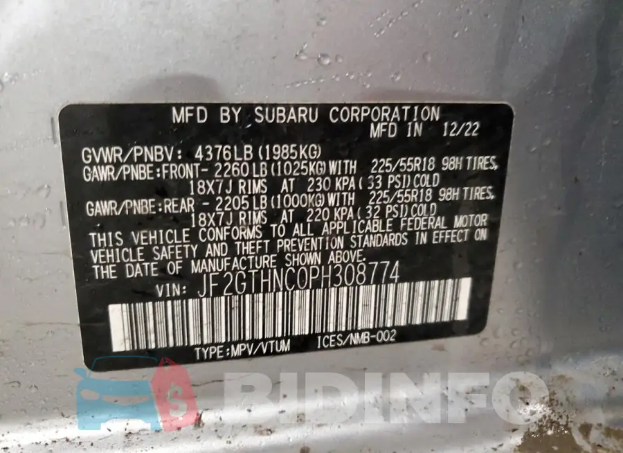 JF2GTHNC0PH308774 Photo# 13