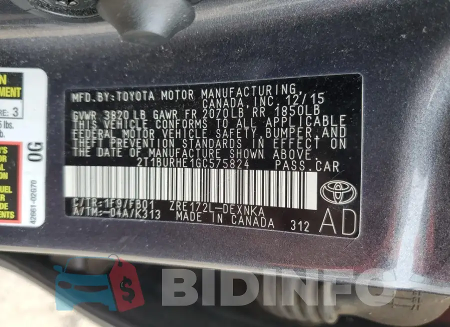 2T1BURHE1GC575824 Photo# 12