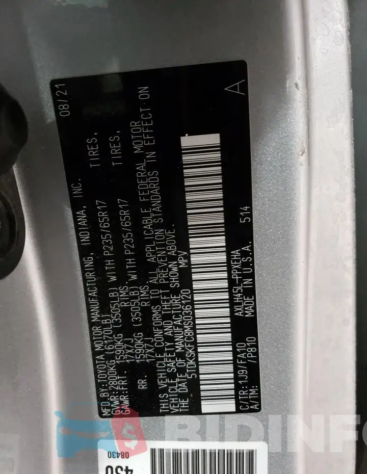 5TDKSKFC8MS036120 Photo# 13