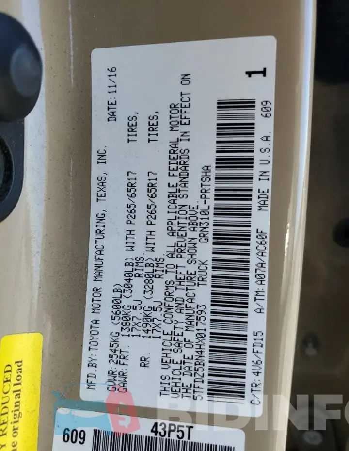 5TFDZ5BN4HX017593 Photo# 12