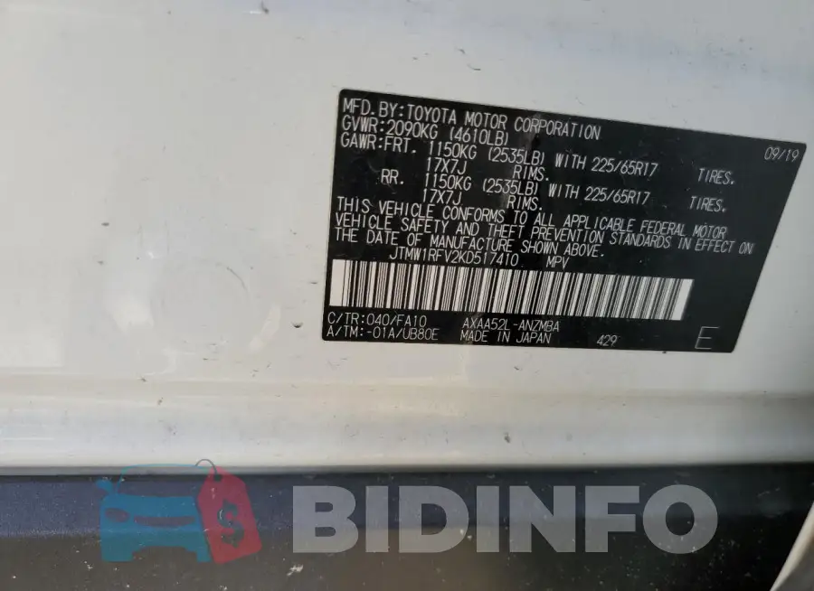 JTMW1RFV2KD517410 Photo# 13