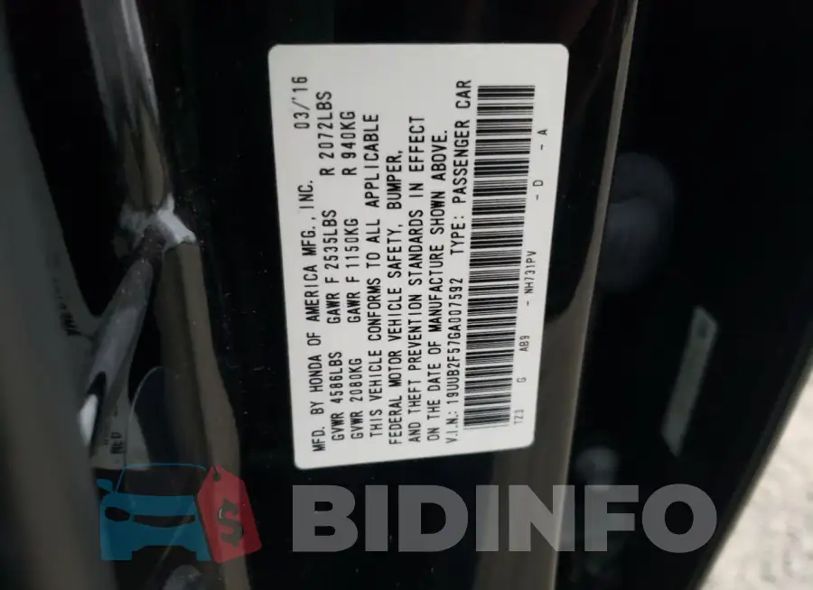 19UUB2F57GA007592 Photo# 12
