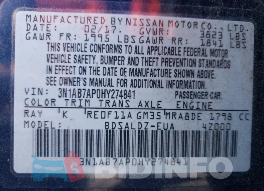 3N1AB7AP0HY274841 Photo# 13