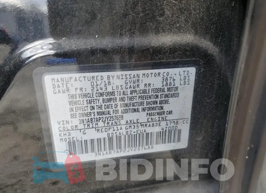 3N1AB7AP2JY257688 Photo# 12