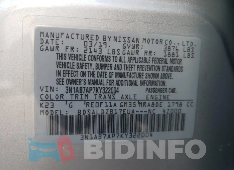 3N1AB7AP7KY322004 Photo# 12