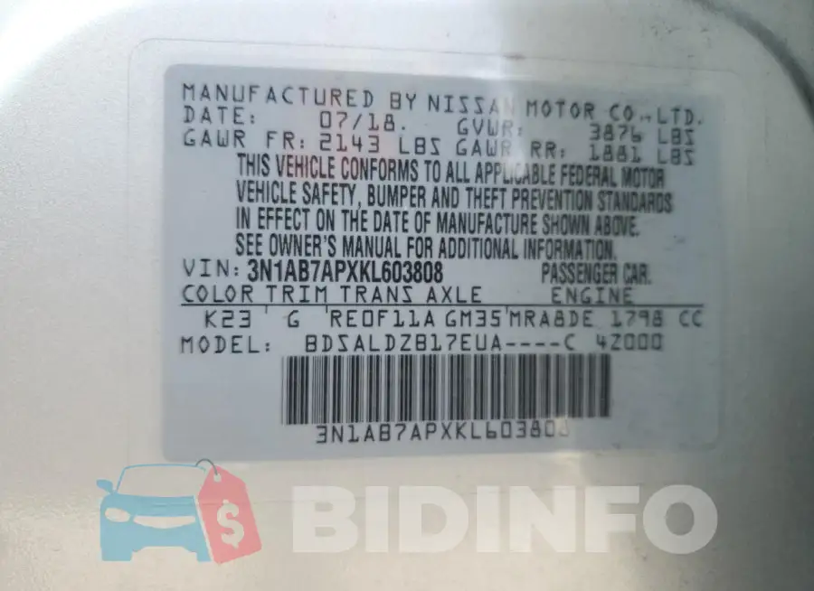 3N1AB7APXKL603808 Photo# 13