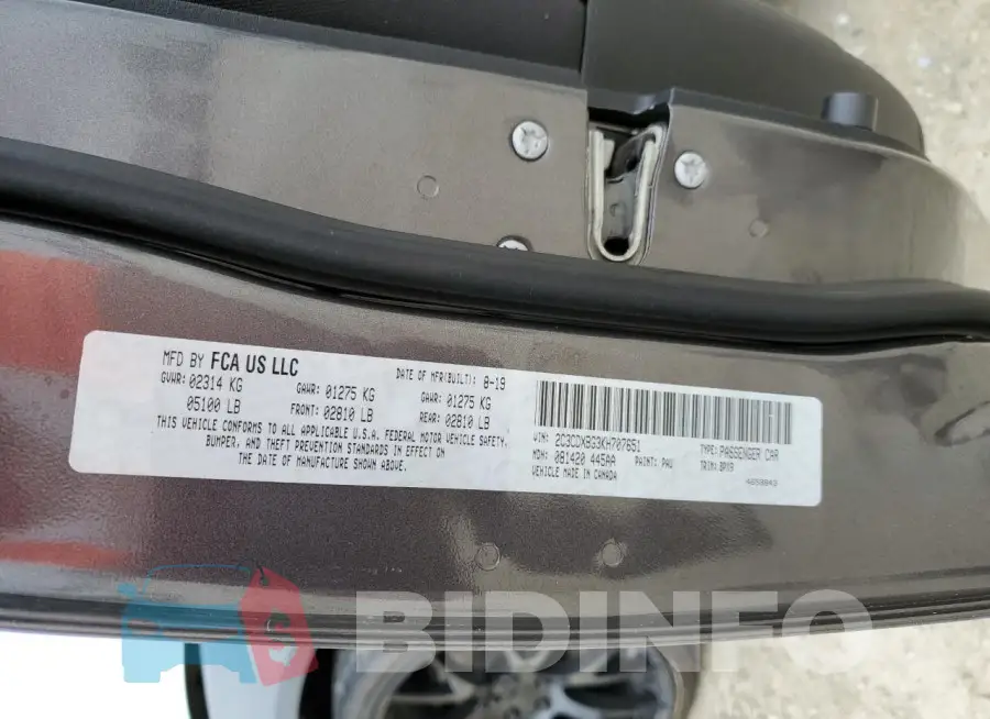 2C3CDXBG3KH707651 Photo# 13
