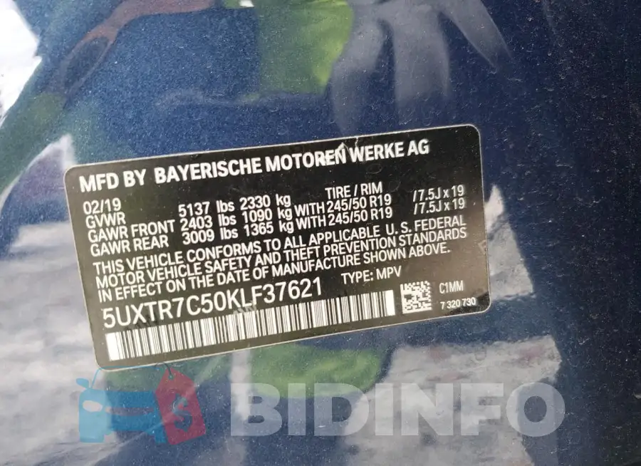 5UXTR7C50KLF37621 Photo# 13