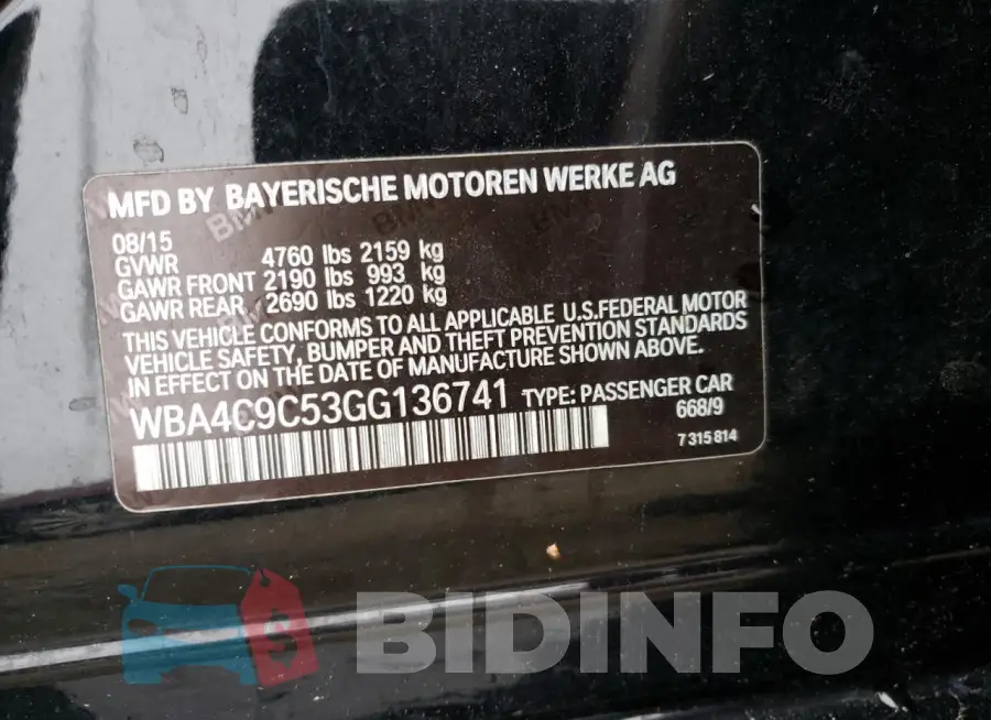 WBA4C9C53GG136741 Photo# 12