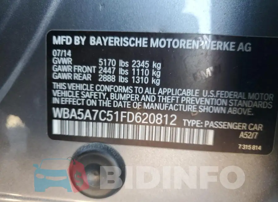 WBA5A7C51FD620812 Photo# 12