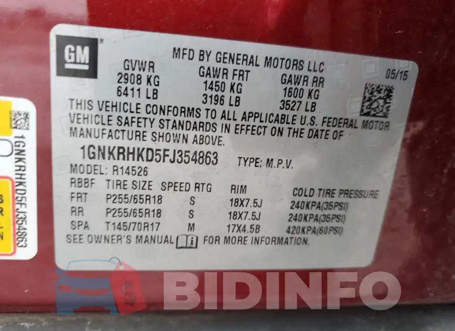 1GNKRHKD5FJ354863 Photo# 13