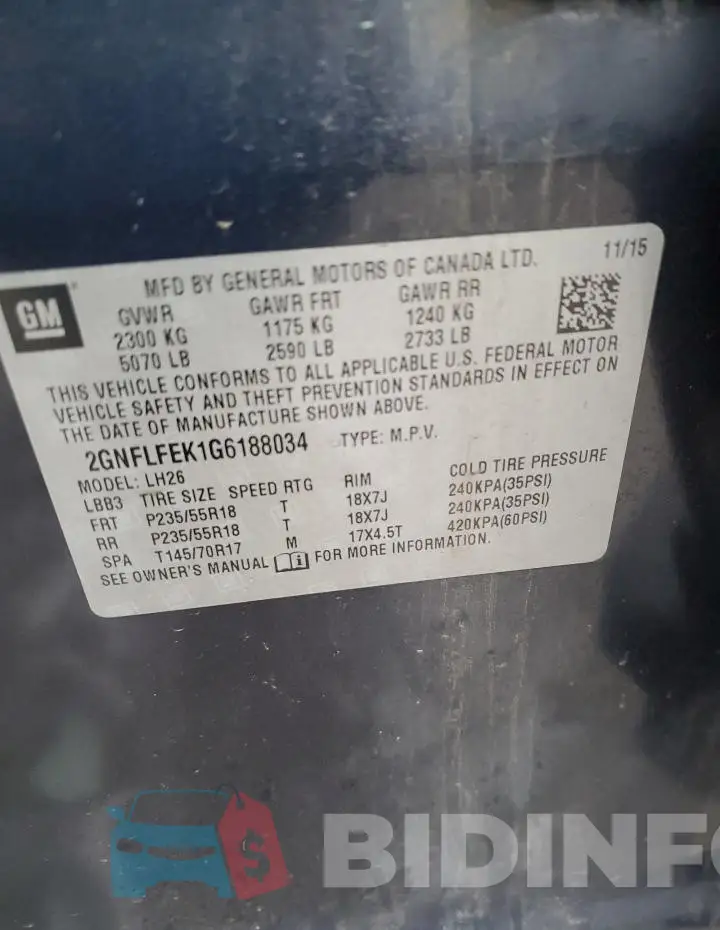 2GNFLFEK1G6188034 Photo# 13