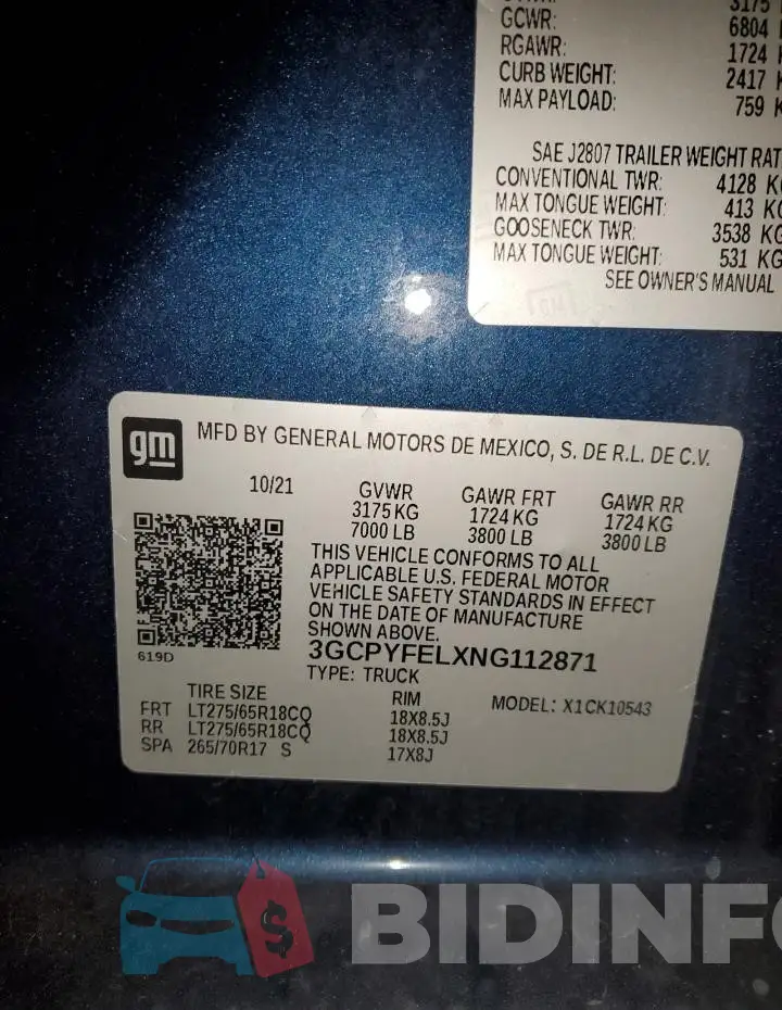 3GCPYFELXNG112871 Photo# 12