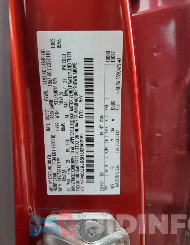 1FMCU9J98HUD60099 Photo# 13