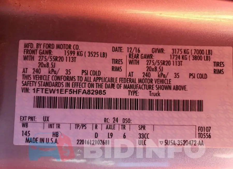 1FTEW1EF5HFA82985 Photo# 12