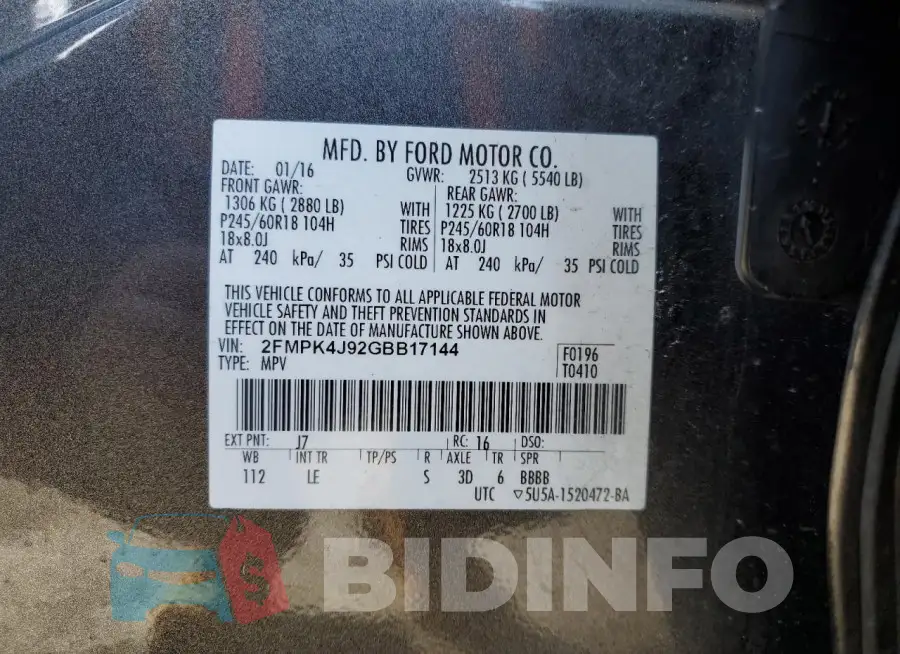 2FMPK4J92GBB17144 Photo# 12