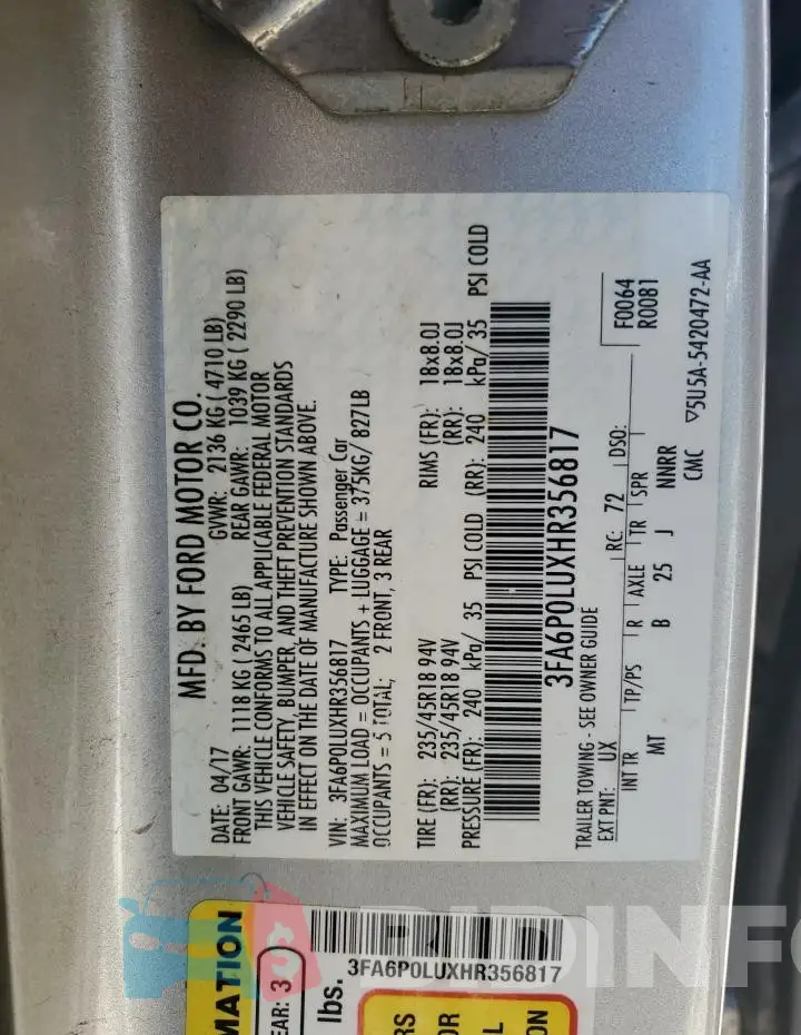 3FA6P0LUXHR356817 Photo# 12