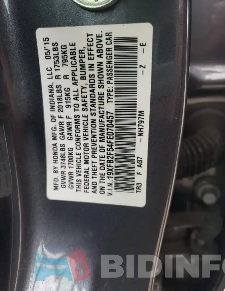 19XFB2F54FE070457 Photo# 12