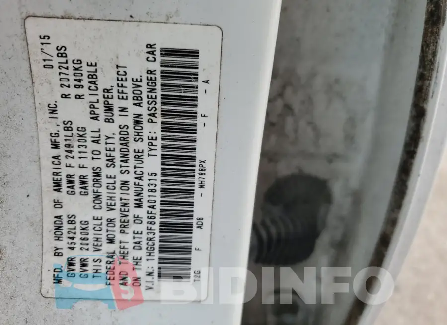1HGCR3F86FA018315 Photo# 12