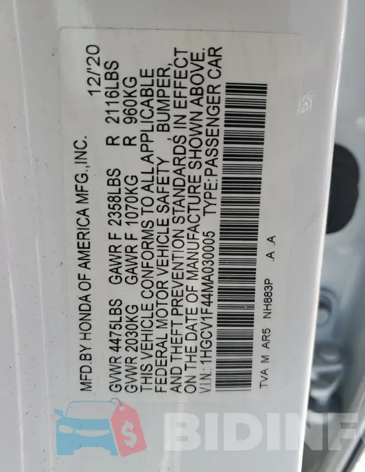 1HGCV1F44MA030005 Photo# 12