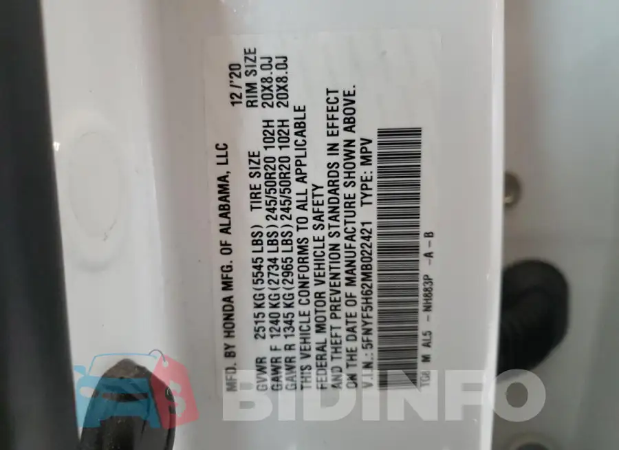 5FNYF5H62MB022421 Photo# 13