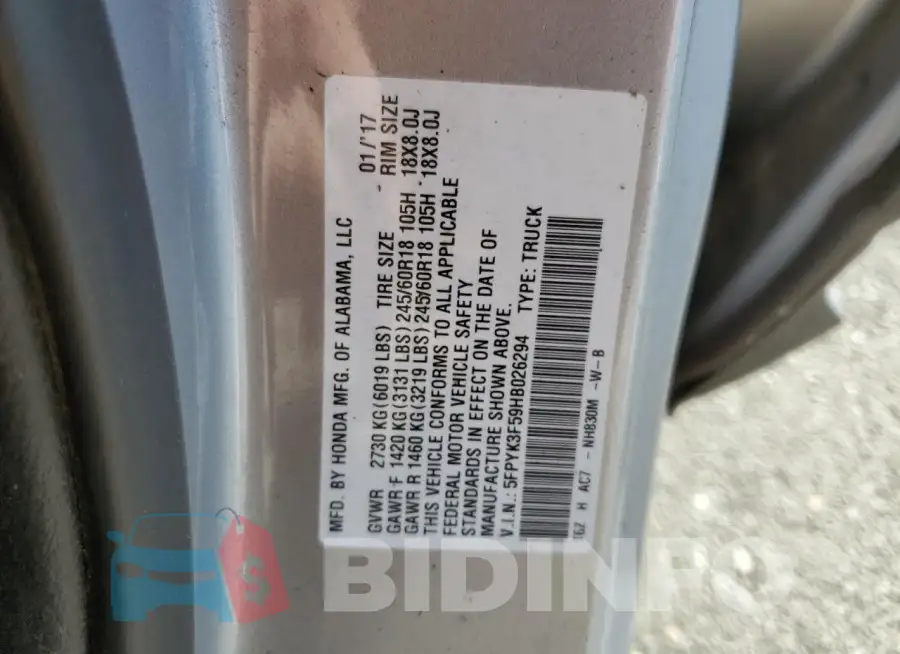 5FPYK3F59HB026294 Photo# 12