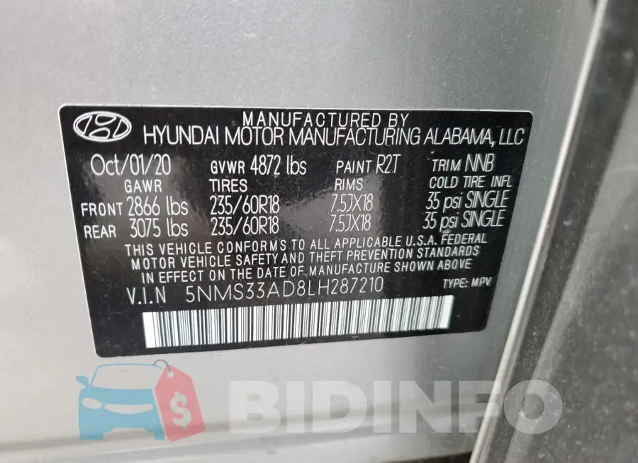 5NMS33AD8LH287210 Photo# 14