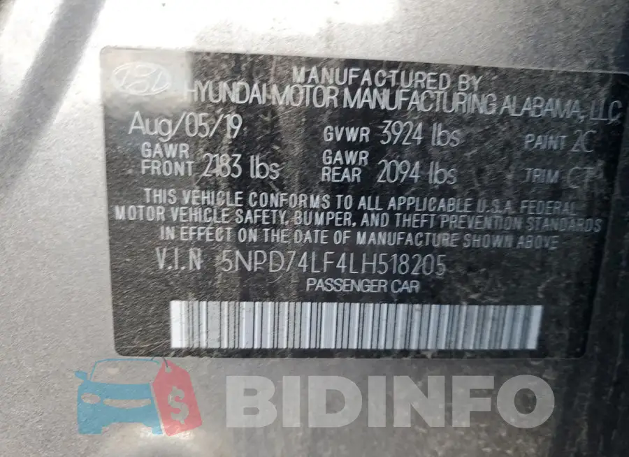 5NPD74LF4LH518205 Photo# 12