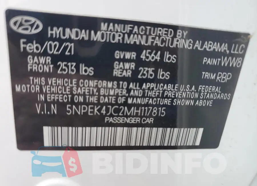 5NPEK4JC2MH117815 Photo# 12