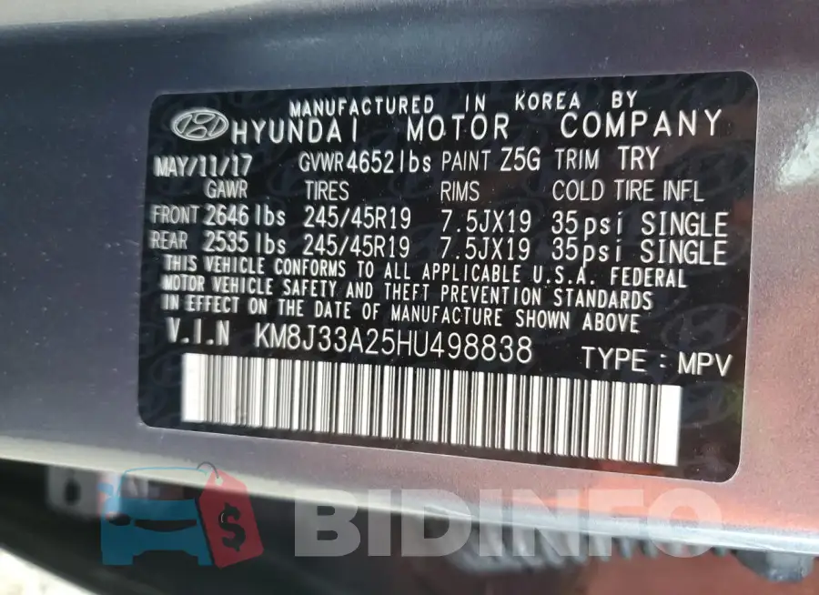 KM8J33A25HU498838 Photo# 13