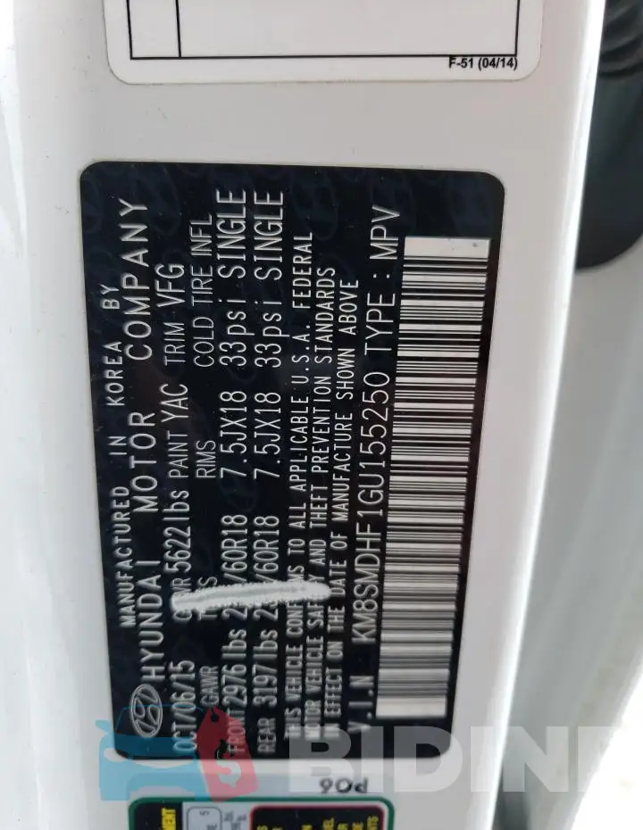 KM8SMDHF1GU155250 Photo# 14