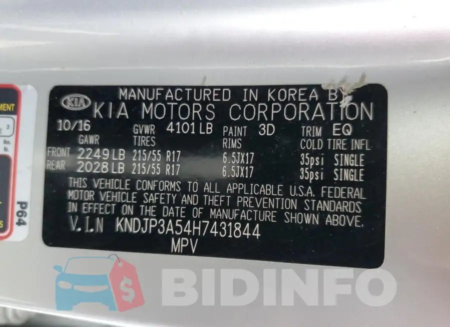 KNDJP3A54H7431844 Photo# 12