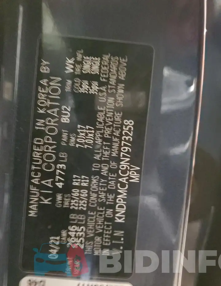 KNDPMCAC9N7973258 Photo# 12