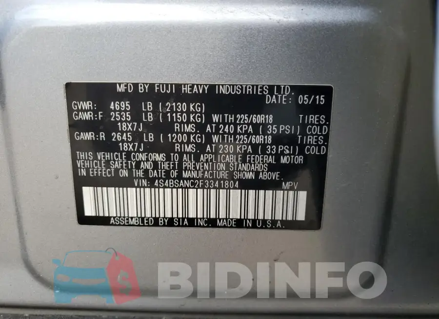 4S4BSANC2F3341804 Photo# 12