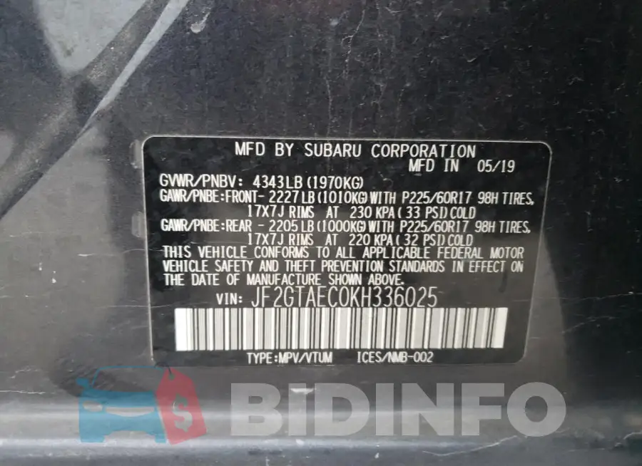 JF2GTAEC0KH336025 Photo# 14
