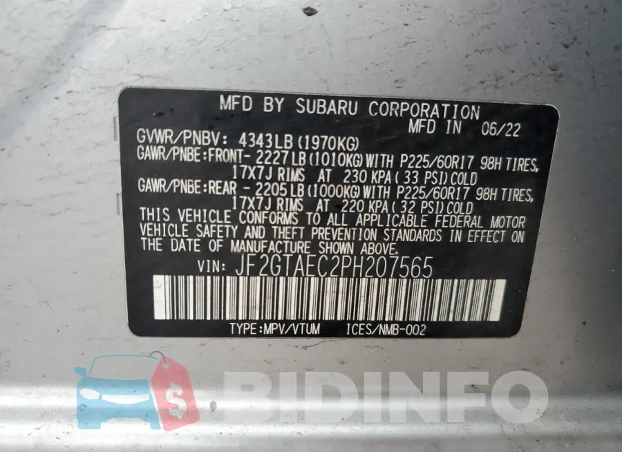 JF2GTAEC2PH207565 Photo# 12