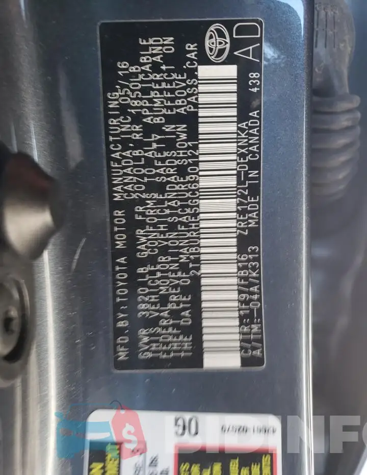 2T1BURHE5GC690121 Photo# 13