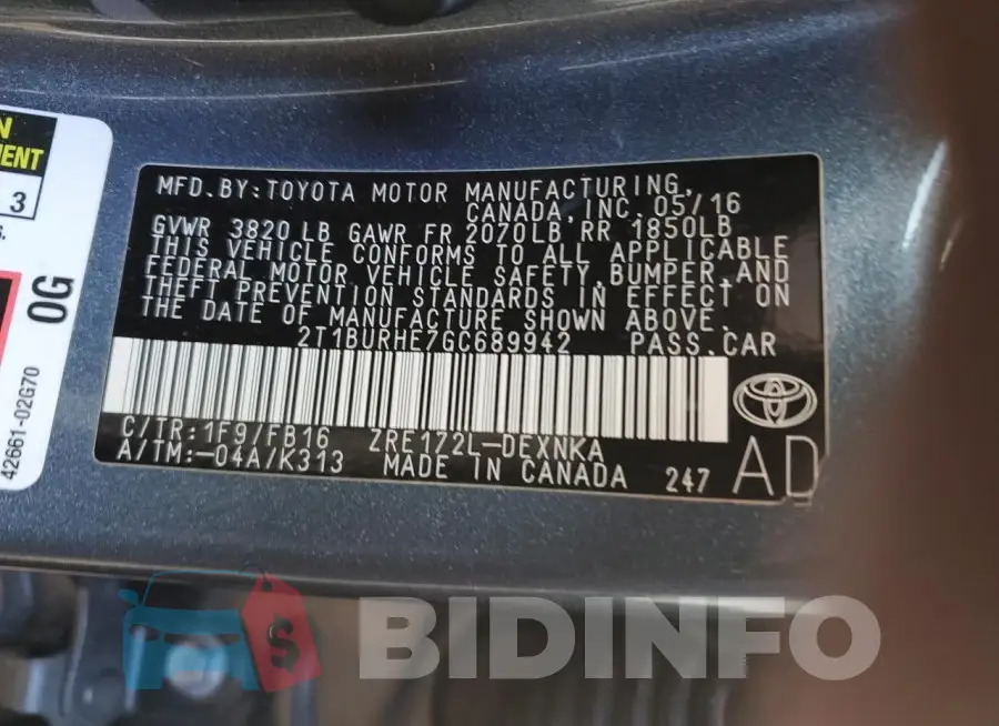 2T1BURHE7GC689942 Photo# 12