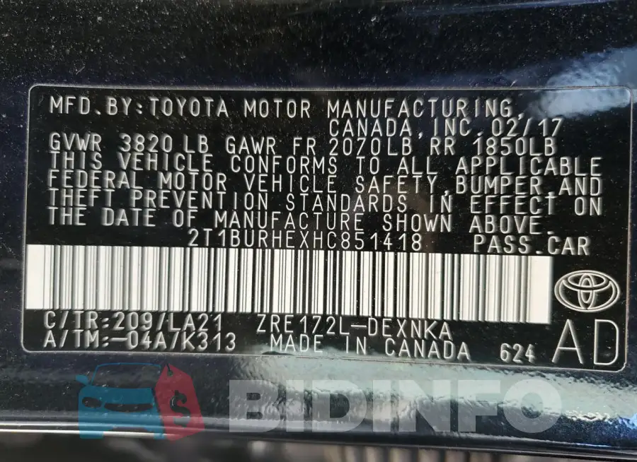 2T1BURHEXHC851418 Photo# 12