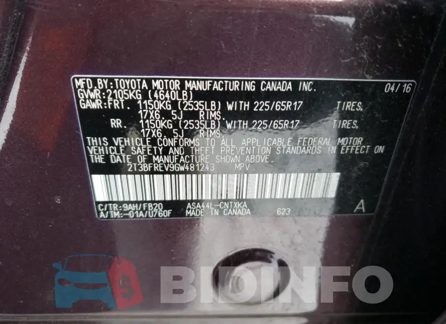 2T3BFREV9GW481243 Photo# 14