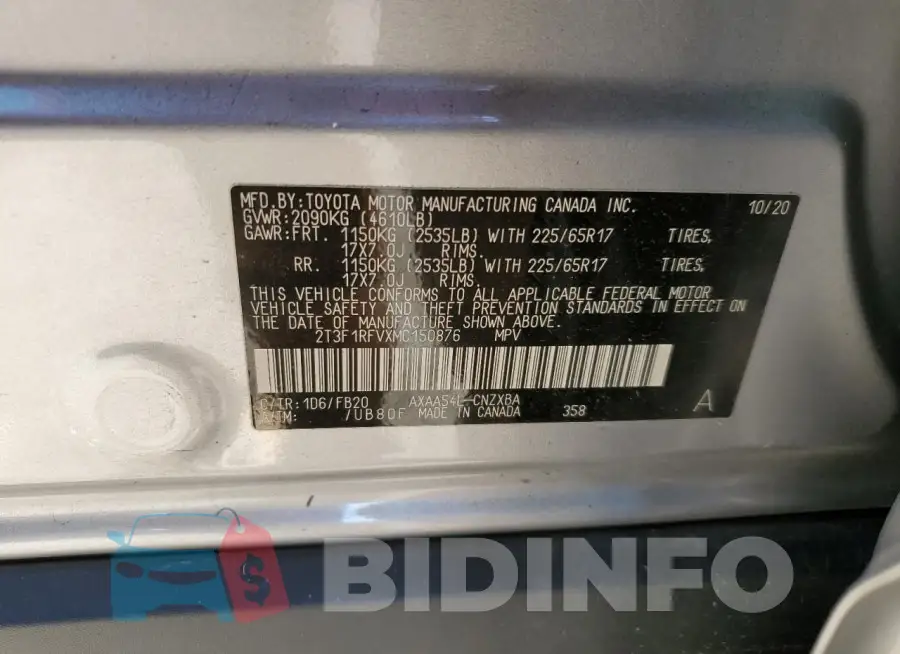 2T3F1RFVXMC150876 Photo# 13