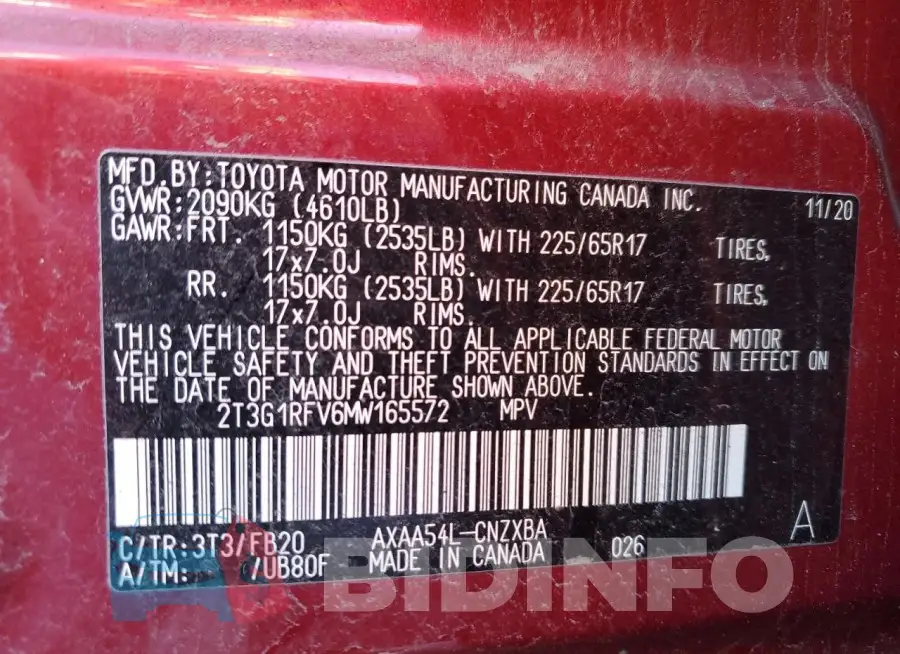 2T3G1RFV6MW165572 Photo# 12